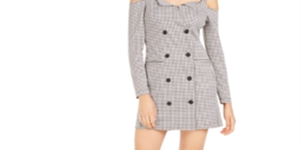 Bar III Women's A Line Cold Shoulder Houndstooth Dress Black Size XX-Small