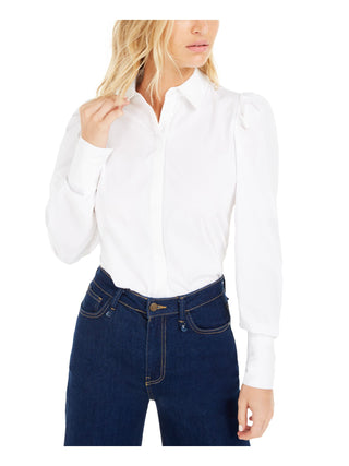 Bar III Women's Victorian Puff Sleeve Top White Size 2XS