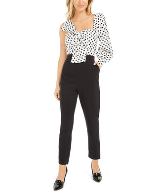 Bar III Women's Polka Dot Long Sleeve Queen Anne Neckline Jumpsuit Black Size 6