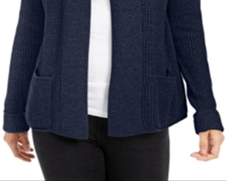 Charter Club Women's Cotton Cropped Cardigan Blue Size Petite Medium