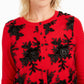 Charter Club Women's Floral Applique Mesh Front Cardigan  Red Size Petite L