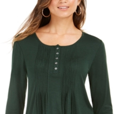 Style & Co Women's Pintuck Top Green Size Petite M