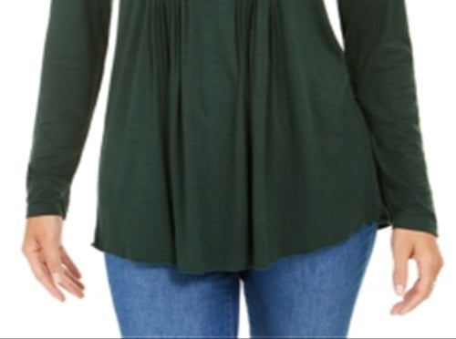 Style & Co Women's Pintuck Top Green Size Petite M
