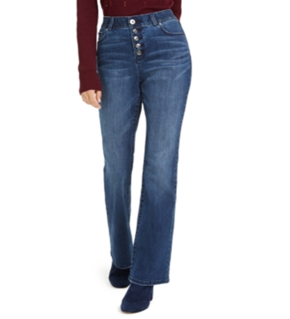 INC International Concepts Women's High Rise Curvy Fit Button Fly Bootcut Jeans Blue Size 2