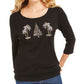 Karen Scott Women's Embellished Graphic Top Black Size Medium
