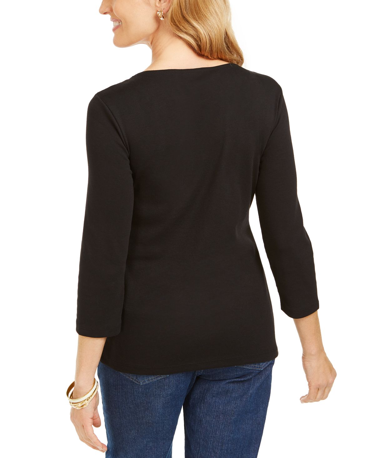 Karen Scott Women's Embellished Graphic Top Black Size Medium