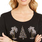 Karen Scott Women's Embellished Graphic Top Black Size Medium