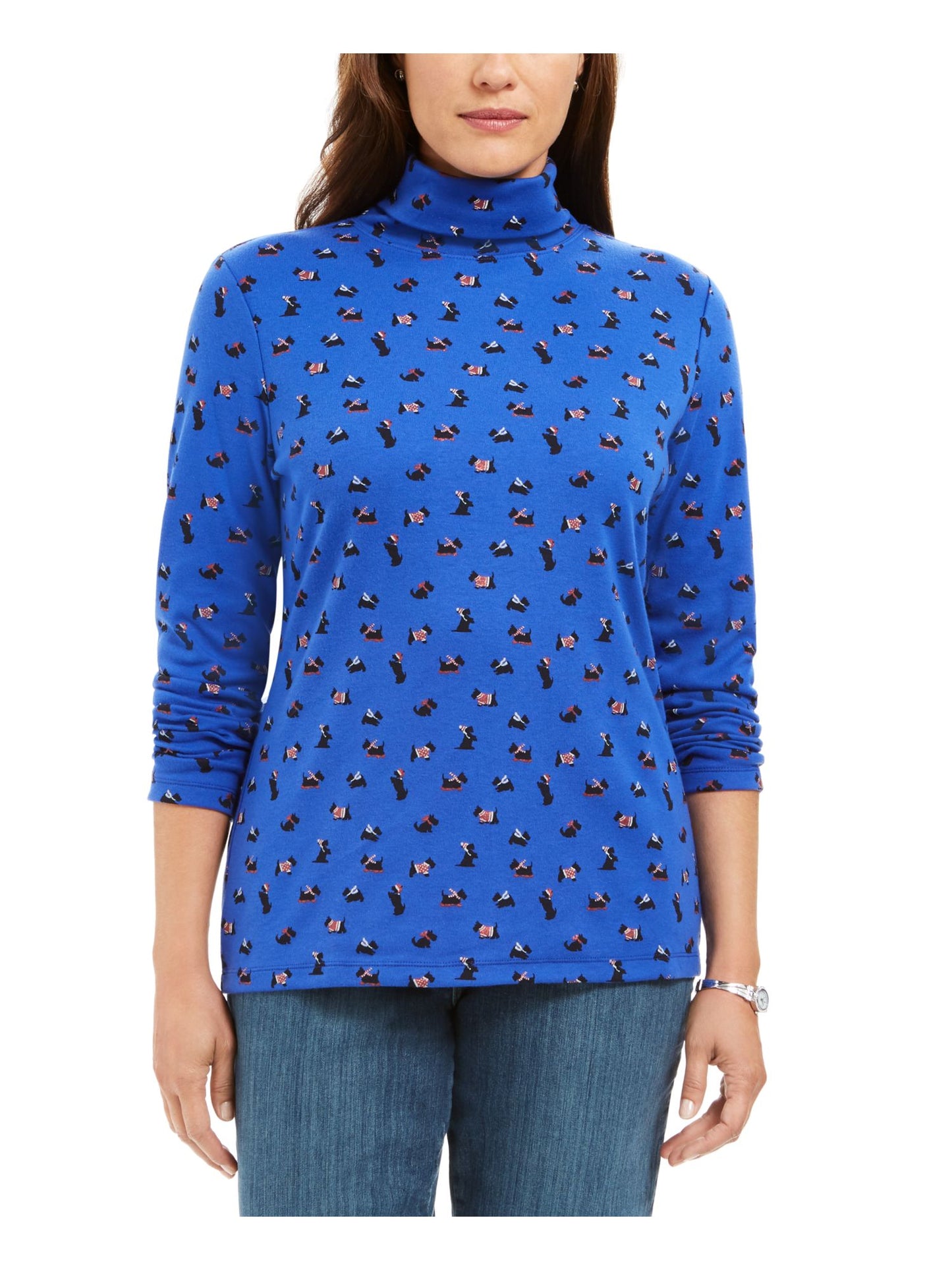Karen Scott Women's Long Sleeve Turtleneck Printed Top Blue Size XX-Large
