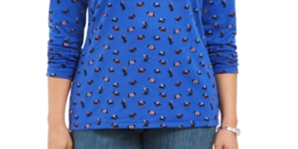 Karen Scott Women's Long Sleeve Turtleneck Printed Top Blue Size XX-Large