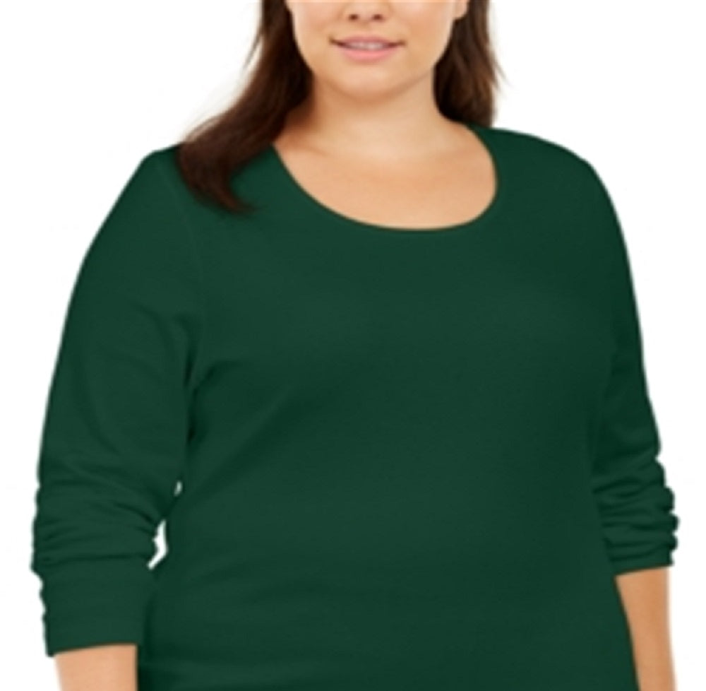 Karen Scott Women's Plus Cotton Long Sleeve Top Green Size 0X