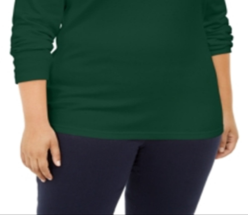 Karen Scott Women's Plus Cotton Long Sleeve Top Green Size 0X