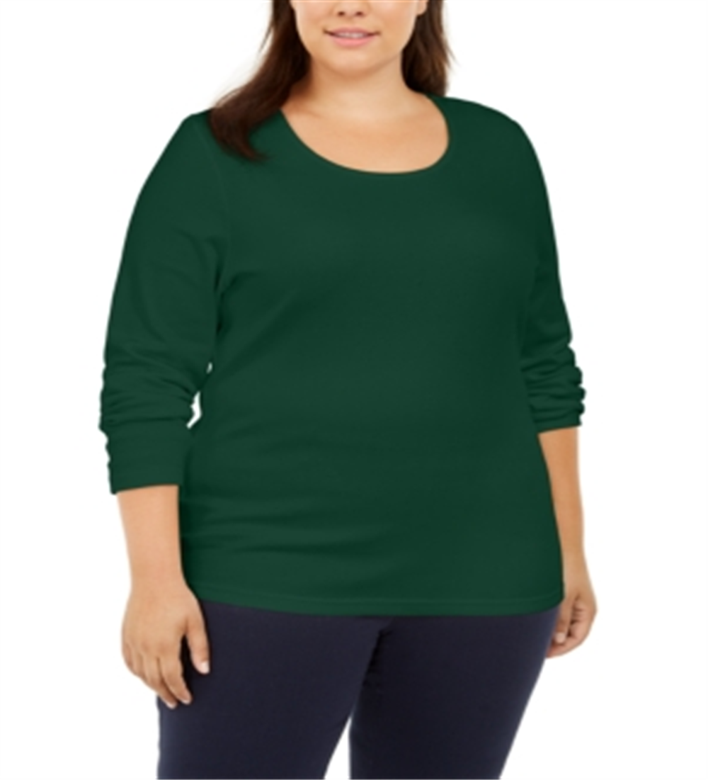 Karen Scott Women's Plus Cotton Long Sleeve Top Green Size 0X