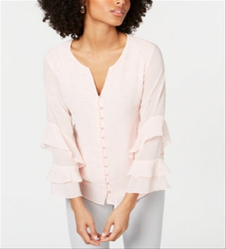 Alfani Women's Embellished Ruffled-Sleeve Blouse Brown Size Small