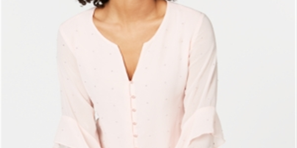 Alfani Women's Embellished Ruffled-Sleeve Blouse Brown Size Small