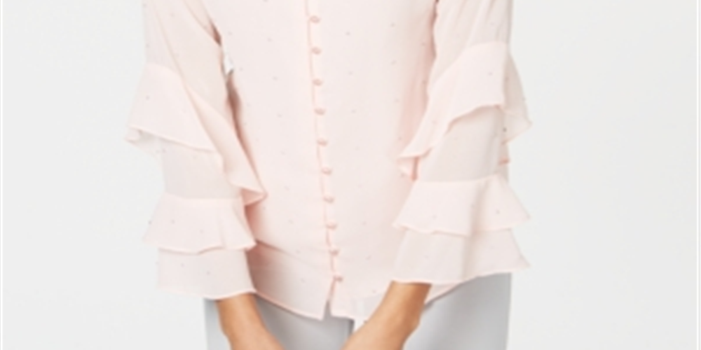 Alfani Women's Embellished Ruffled-Sleeve Blouse Brown Size Small