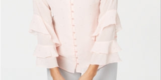 Alfani Women's Embellished Ruffled-Sleeve Blouse Brown Size Small