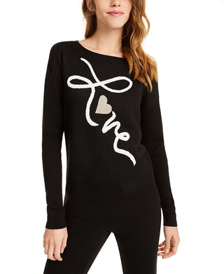 Maison Jules Women's Love Motif Tunic Sweater Black Size XX-Large