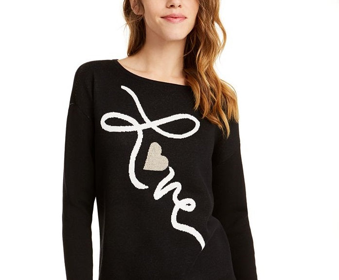 Maison Jules Women's Love Motif Tunic Sweater Black Size XX-Large