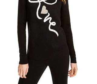 Maison Jules Women's Love Motif Tunic Sweater Black Size XX-Large