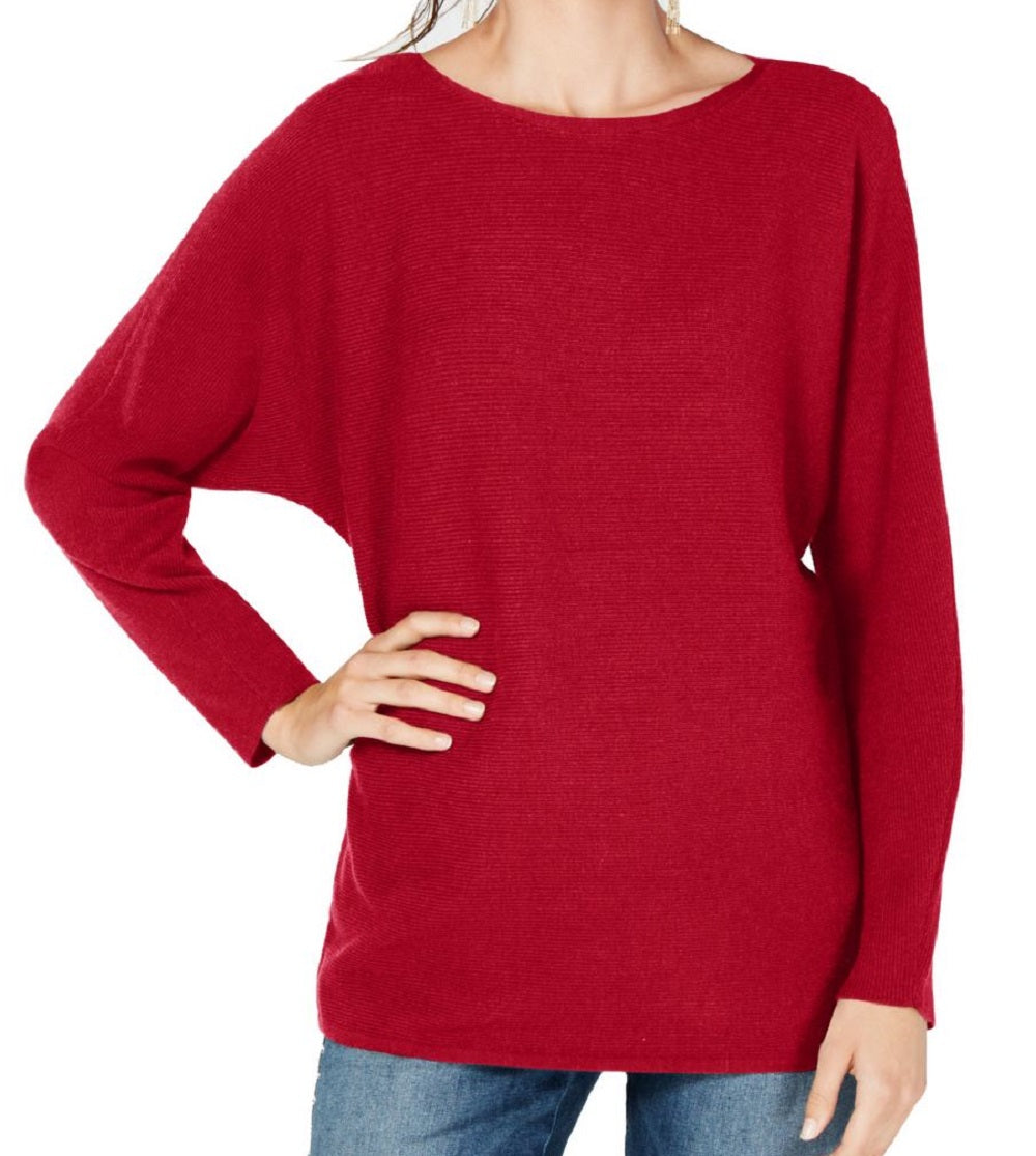 INC International Concepts Women's Dolman Sleeve Ribbed Knit Sweater Red Size Large