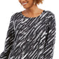 Style & Co Women's Long Sleeve Printed Shirt Black Size Large
