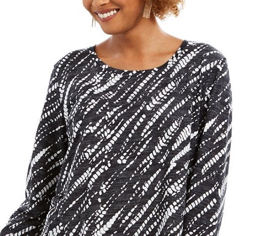 Style & Co Women's Long Sleeve Printed Shirt Black Size Large