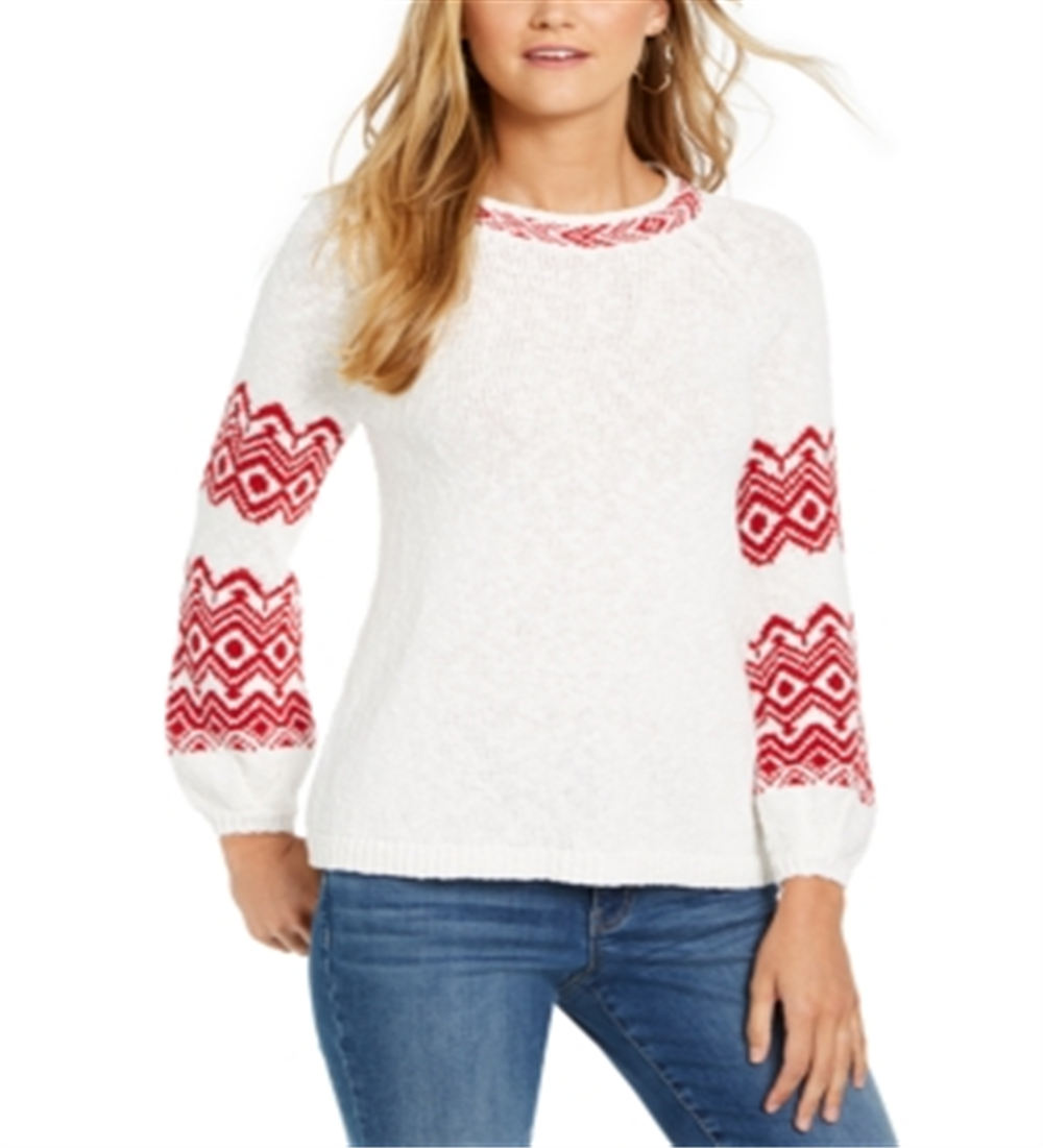 Style & Co Women's Fair Isle Boat Neck Sweater White Size XX-Large