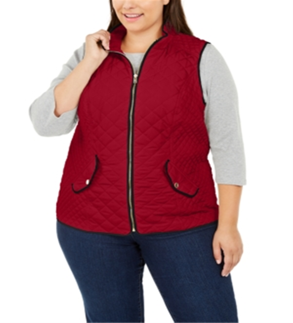 Charter Club Women's Plus Quilted Cold Weather Vest Red Size 3X