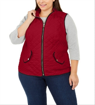 Charter Club Women's Plus Quilted Cold Weather Vest Red Size 3X