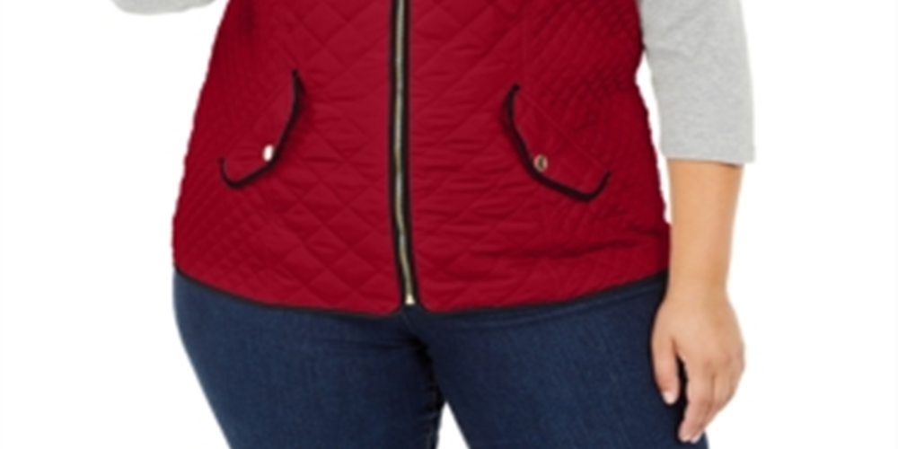 Charter Club Women's Plus Quilted Cold Weather Vest Red Size 3X