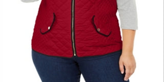 Charter Club Women's Plus Quilted Cold Weather Vest Red Size 3X