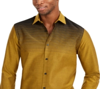 Alfani Men's Printed Collar Button Down Shirt Yellow Size Medium