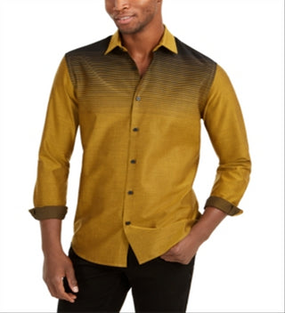 Alfani Men's Printed Collar Button Down Shirt Yellow Size Medium