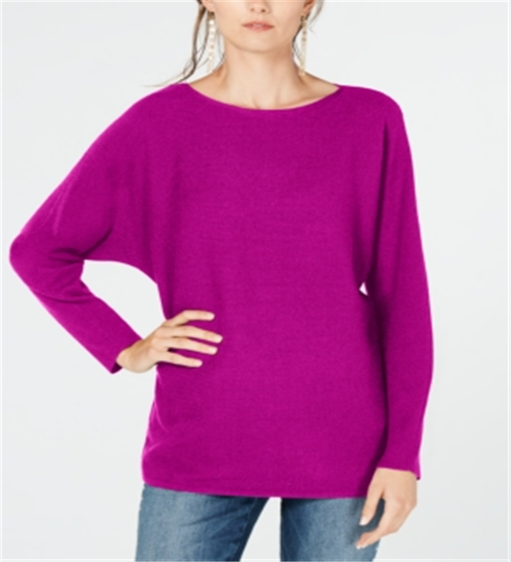 INC International Concepts Women's Dolman Sleeve Ribbed Knit Sweater Pink Size L