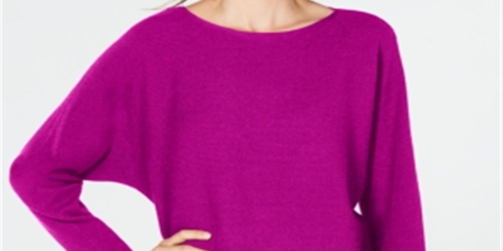 INC International Concepts Women's Dolman Sleeve Ribbed Knit Sweater Pink Size L
