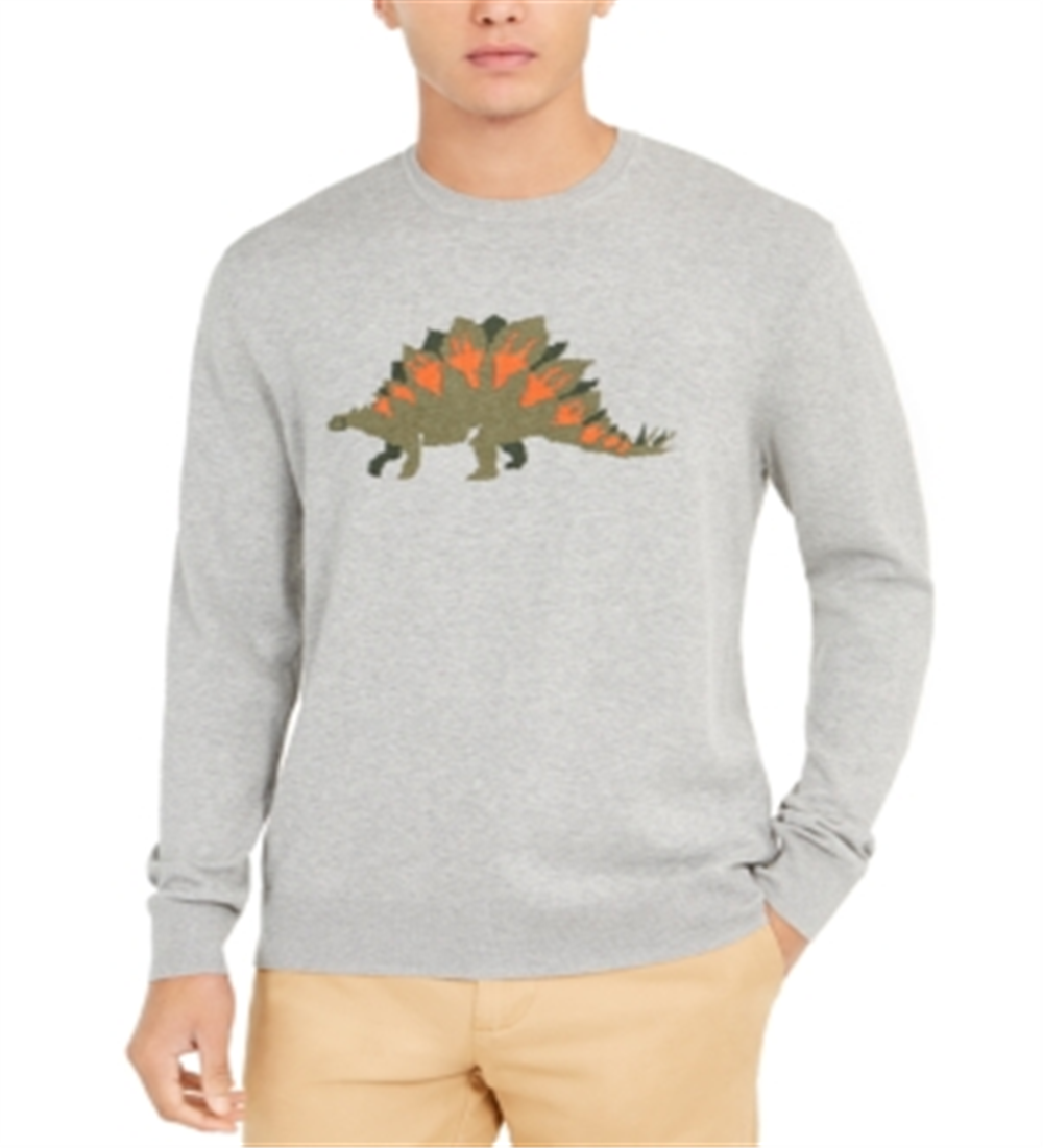 Club Room Men's Dinosaur Pima Cotton Crew Neck Sweater Gray Size XXX-Large