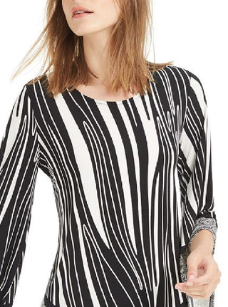 Alfani Women's Printed Pointed Hem Top Black Size Petite Small