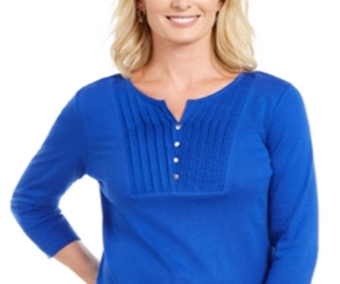 Karen Scott Women's Knit Bib Top Blue Size Petite Medium