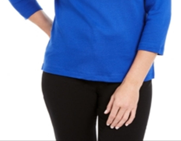 Karen Scott Women's Knit Bib Top Blue Size Petite Medium