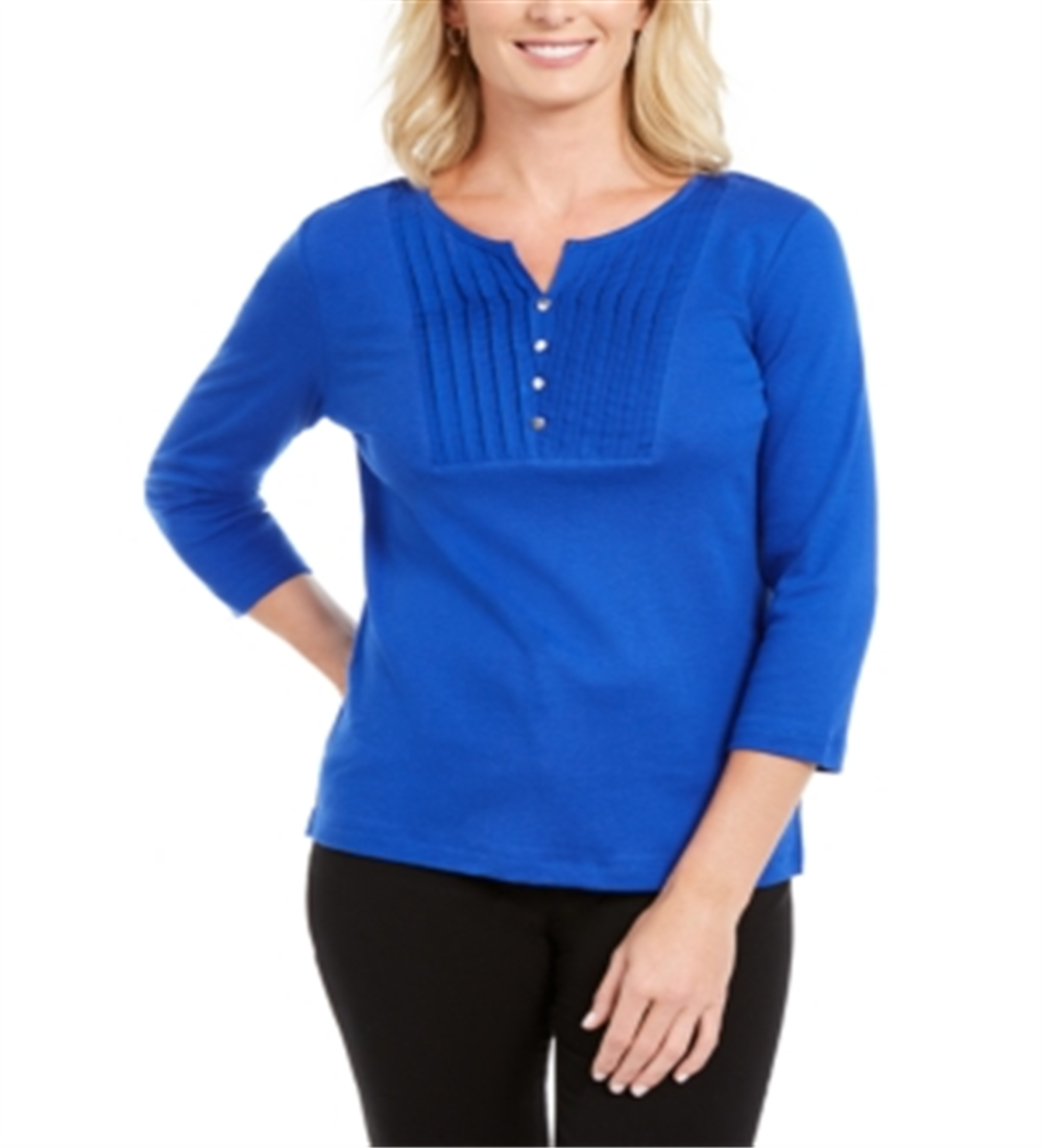 Karen Scott Women's Knit Bib Top Blue Size Petite Medium