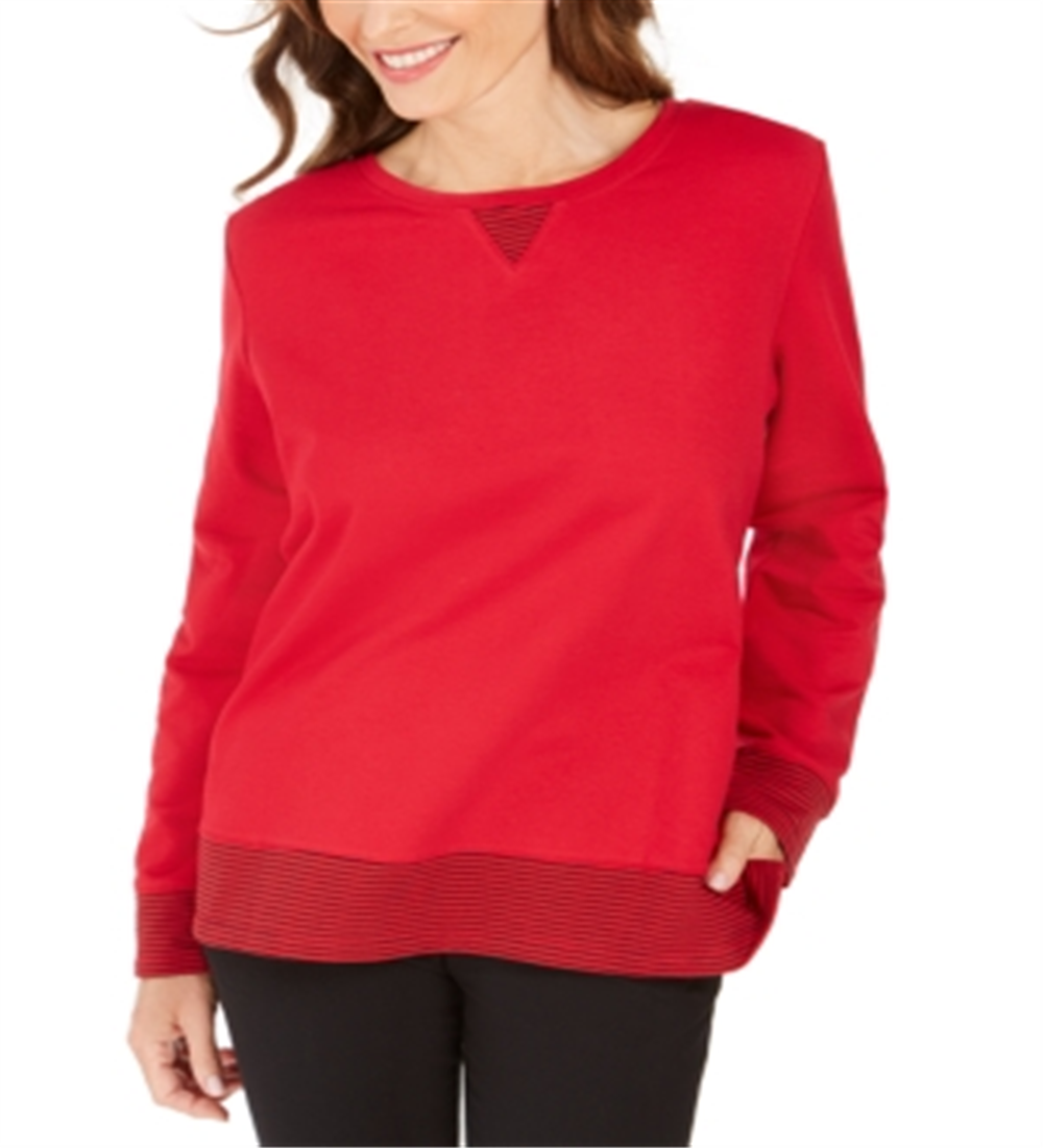 Karen Scott Women's Contrast Hem Sweatshirt Red Size XX-Large