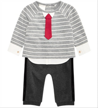 First Impressions Baby Boy's 2 Pc Striped Necktie Top & Jogger Pants Set Gray Size 3-6MOS