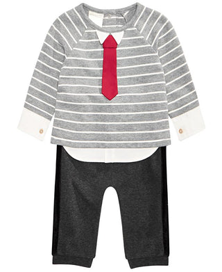First Impressions Baby Boy's 2 Pc Striped Necktie Top & Jogger Pants Set Gray Size 24MOS