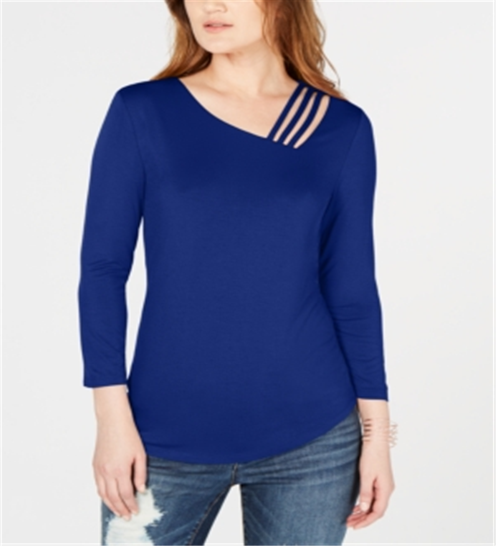 INC International Concepts Women's Cutout Detail Top Blue Size Large