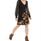INC International Concepts Women's Floral Print Statement Sleeve Dress Black Size Medium