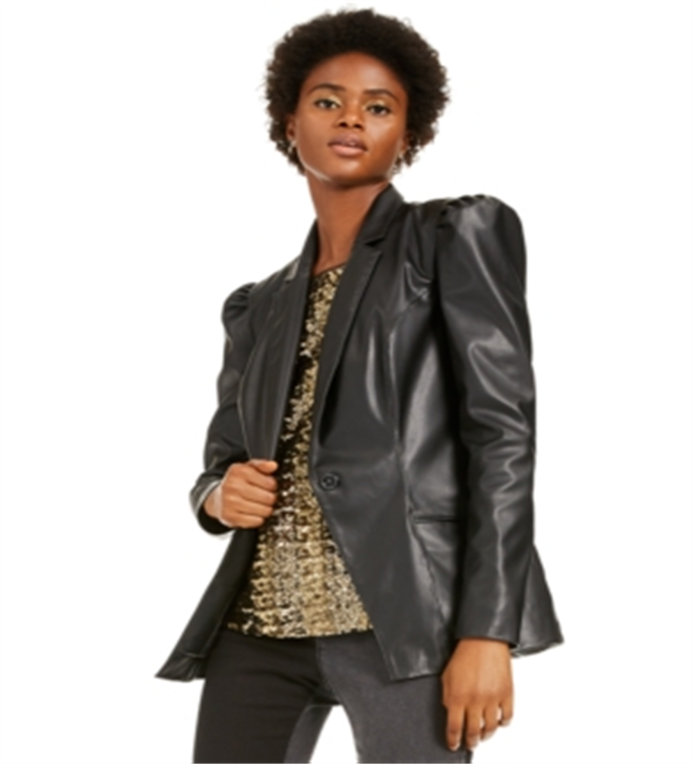 INC International Concepts Women's Faux Leather Coated Blazer Black Size Medium