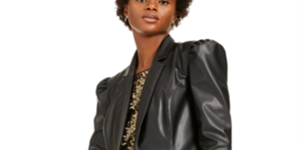 INC International Concepts Women's Faux Leather Coated Blazer Black Size Medium