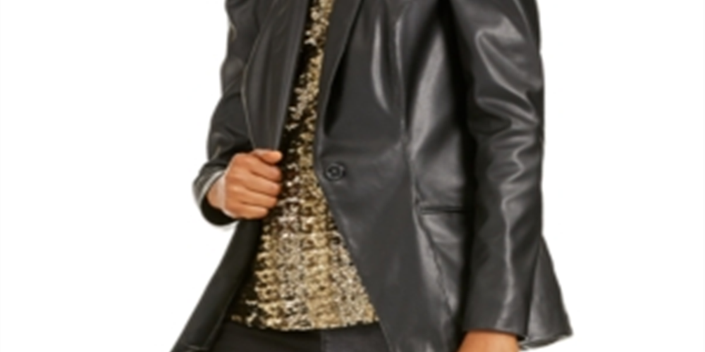 INC International Concepts Women's Faux Leather Coated Blazer Black Size Medium