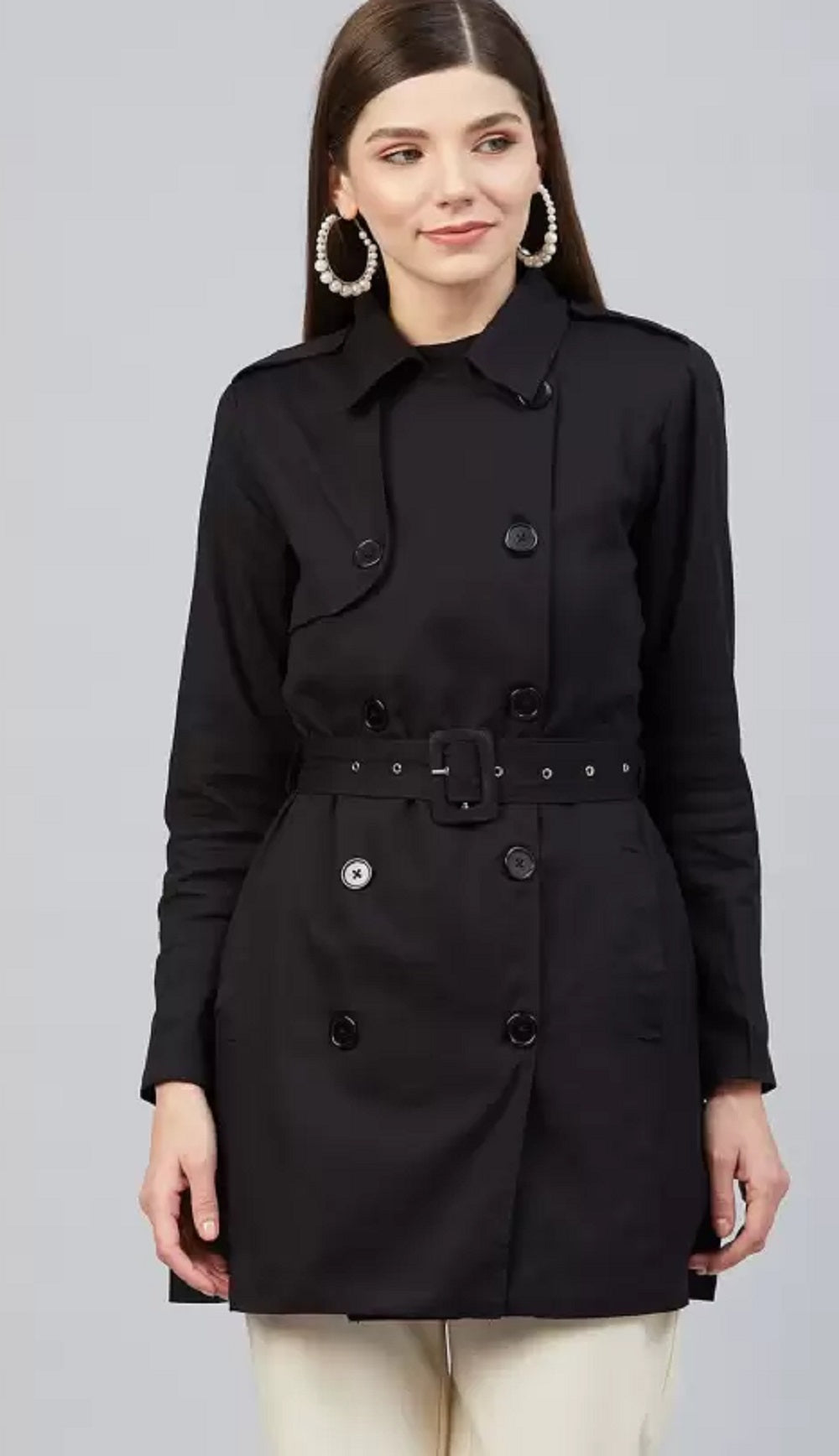 INC International Concepts Women's Faux Suede Trench Coat Black Size Small