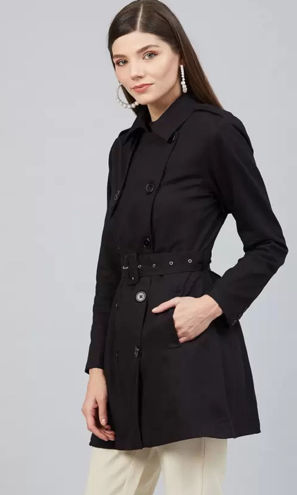 INC International Concepts Women's Faux Suede Trench Coat Black Size Small